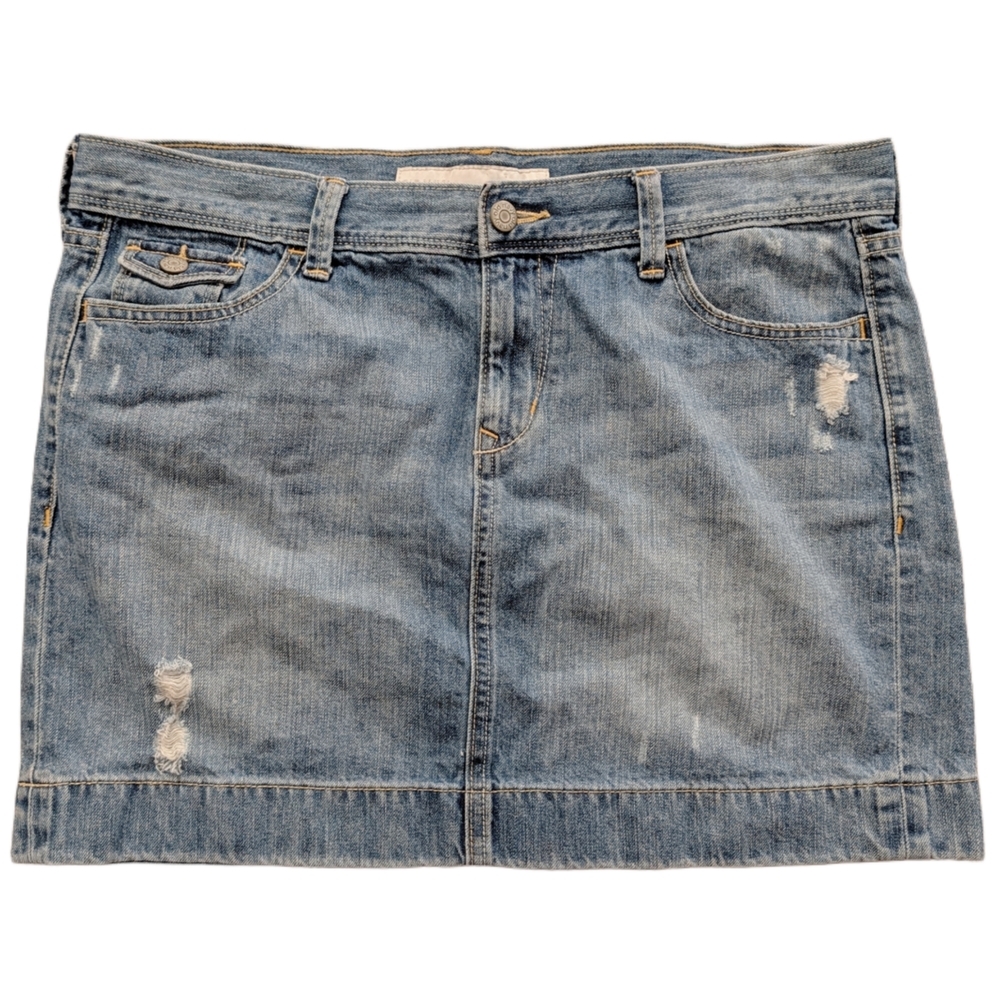 Old Navy Medium Wash Blue Distressed Denim Mini Skirt Size 10